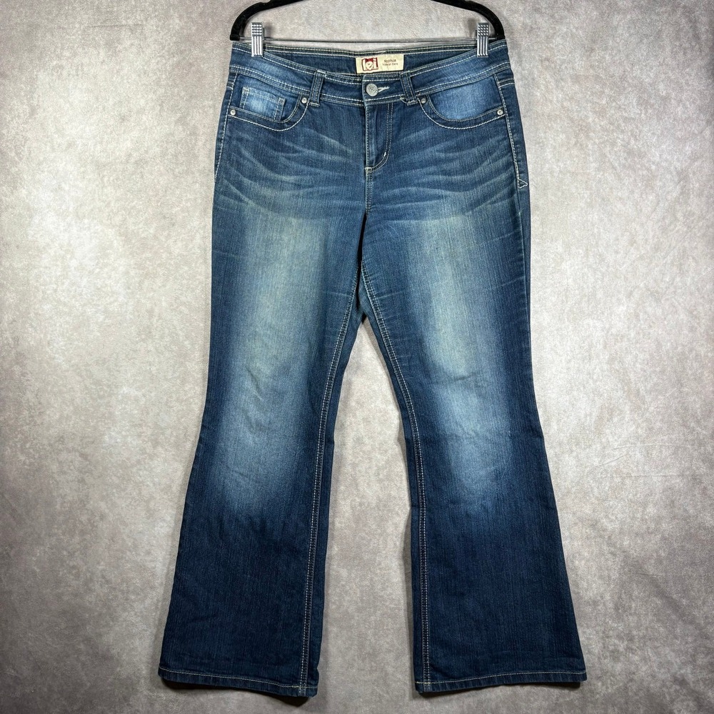 Lei Sophia Hipster Flare Jeans Womens Size 11 Short Juniors Blue Dark Wash Denim